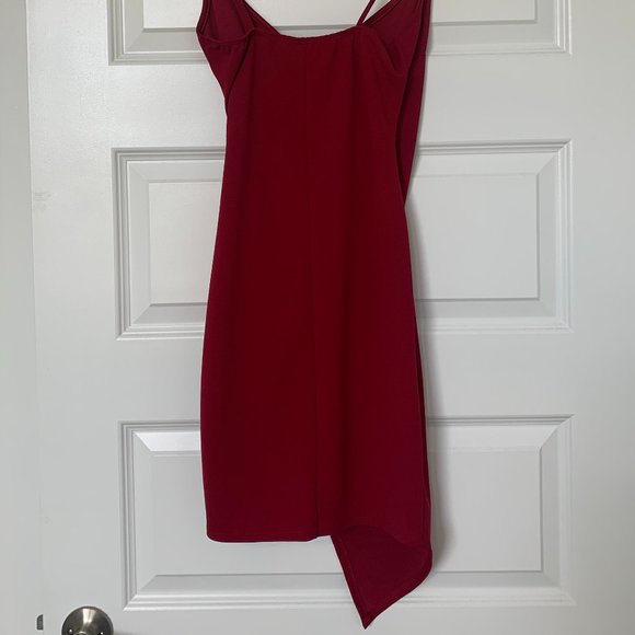 Short Red Dress with Slit - Picture 2 of 5